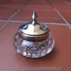 Pojemnik / bomboniera-krysztal ze srebrna obrecza na obrzezu oraz pokrywka - poz.6753