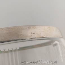 Miska szklana grawerowana okuwana srebrem próby 800 początek XXw