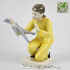 Dziewczynka z pajacem art deco  Miklós Veress Drasche węgierskie figurki lata 60te