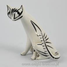 Kot porcelanowy w stylu Art Deco sygnowany Hollohaza Węgry lata 60-te