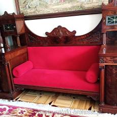 Reprezentacyjna sofa, kanapa Biedermeier orzech piramida, Polska lata 20te po renowacji