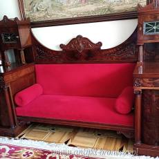 Reprezentacyjna sofa, kanapa Biedermeier orzech piramida, Polska lata 20te po renowacji