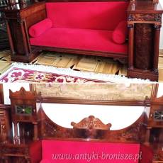 Reprezentacyjna sofa, kanapa Biedermeier orzech piramida, Polska lata 20te po renowacji