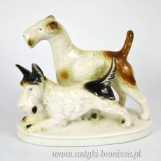 Dwa psy teriery Lippelsdorf  Niemcy lata 50/60te 13cm/15,5/7cm