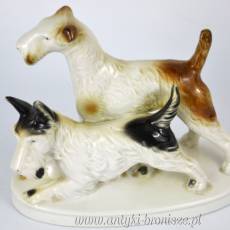 Dwa psy teriery Lippelsdorf  Niemcy lata 50/60te 13cm/15,5/7cm