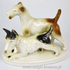 Dwa psy teriery Lippelsdorf  Niemcy lata 50/60te 13cm/15,5/7cm