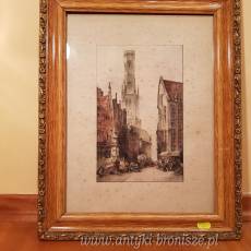 Akwarela "Brugge" w drewnianej ramie- rozm. wew. 28.5X38 cm - poz. 2777