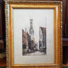 Akwarela "Brugge" w drewnianej ramie- rozm. wew. 28.5X38 cm - poz. 2777