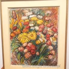 Olej na płótnie "Bukiet kwiatów" podpisany R. Hebrant 1981r . Belgia  65/54cm