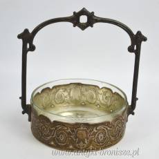 Cukiernica- koszyk polski plater ze szklanym wkładem XIX/XXw