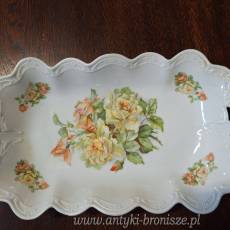 Patera z uszami, dekoracja w zielone kwiaty - porcelana sygn. "Orzel P.K. Silesia" - poz. 4745