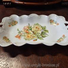 Patera z uszami, dekoracja w zielone kwiaty - porcelana sygn. "Orzel P.K. Silesia" - poz. 4745