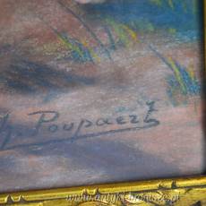 Pastel "Na wyrębie" Charles Poupaert (1874-1935) Belgia lata 20te  96/51cm