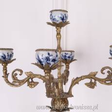 ŚWIECZNIKI porcelana niebieska z brązem KOMPLET
