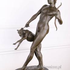 DIANA - BOGINI Z PSEM - 80 CM FIGURA Z BRĄZU SYG.
