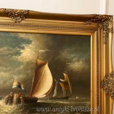 OBRAZ ZŁOTA RAMA 82 x 112 cm STATKI NA MORZU