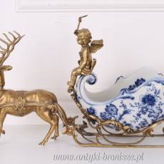 RYDWAN NA KOŁACH porcelana z brązem niebieska PATERA