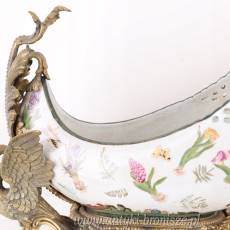 PATERA z ŁABĘDZIEM porcelana z brązem SYGNOWANA