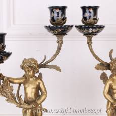ŚWIECZNIK CZARNY Z ANIOŁKAMI porcelana z brązem