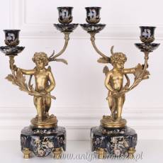 ŚWIECZNIK CZARNY Z ANIOŁKAMI porcelana z brązem