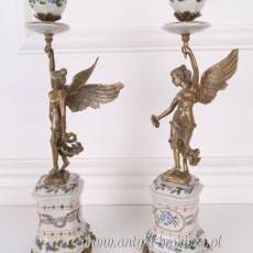 ŚWIECZNIKI Z ANIOŁKAMI porcelana z brązem blue