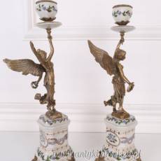 ŚWIECZNIKI Z ANIOŁKAMI porcelana z brązem blue