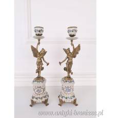 ŚWIECZNIKI Z ANIOŁKAMI porcelana z brązem blue