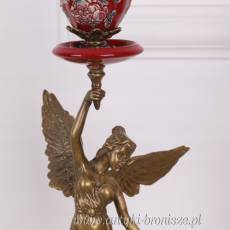 ŚWIECZNIKI CZERWONE Z ANIOŁKAMI porcelana z brązem