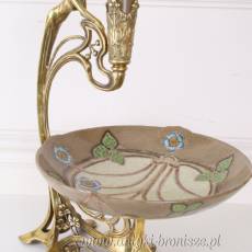 PATERO FLAKON secesja z kobietą PORCELANA Z BRĄZEM