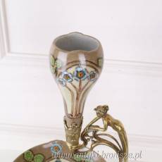 PATERO FLAKON secesja z kobietą PORCELANA Z BRĄZEM