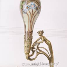 PATERO FLAKON secesja z kobietą PORCELANA Z BRĄZEM
