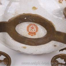 PATERA KARETA - porcelana + brąz ZAPRZĘG ptaki