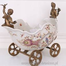 PATERA KARETA - porcelana + brąz ZAPRZĘG ptaki