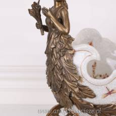 PATERA KARETA - porcelana + brąz ZAPRZĘG ptaki