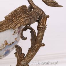 Patera PORCELANA Z BRĄZEM z łabędziami i ptakami