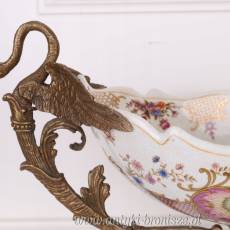 Patera PORCELANA Z BRĄZEM z łabędziami i ptakami