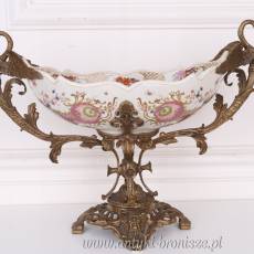 Patera PORCELANA Z BRĄZEM z łabędziami i ptakami