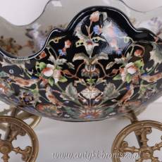 PATERA KARETA - porcelana + brąz ZAPRZĘG czarna