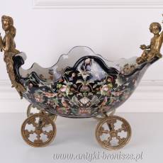 PATERA KARETA - porcelana + brąz ZAPRZĘG czarna