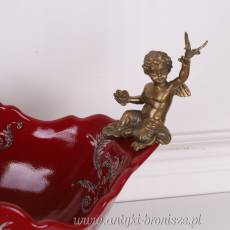 PATERA KARETA - porcelana + brąz ZAPRZĘG CZERWONA