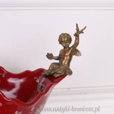 PATERA KARETA - porcelana + brąz ZAPRZĘG CZERWONA