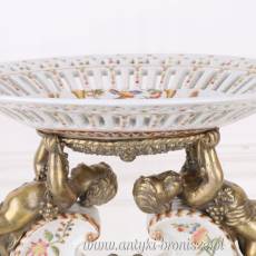 ŻARDINIERA patera BRĄZ i PORCELANA H=24 cm