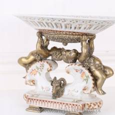 ŻARDINIERA patera BRĄZ i PORCELANA H=24 cm