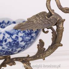 Patera - PORCELANA Z BRĄZEM z łabędziami i ptakami