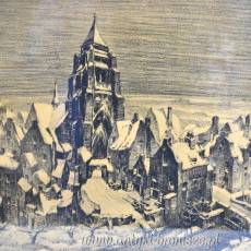 Rycina "Sneeuw" Edmond van Dooren Belgia lata 20te drewniana rama 60/47cm