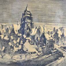 Rycina "Sneeuw" Edmond van Dooren Belgia lata 20te drewniana rama 60/47cm