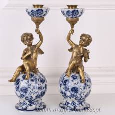 NIEBIESKIE PORCELANOWE ŚWIECZNIKI - GRAJĄCE ANIOŁY