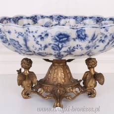 DUŻA PATERA NA ANIOŁKACH porcelana z brązem niebieska
