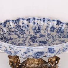 DUŻA PATERA NA ANIOŁKACH porcelana z brązem niebieska