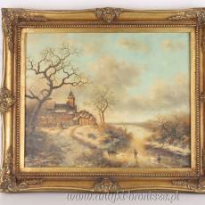 OBRAZ ZŁOTA RAMA -ZAMEK W ZIMOWEJ SZACIE- 61 X 71 cm